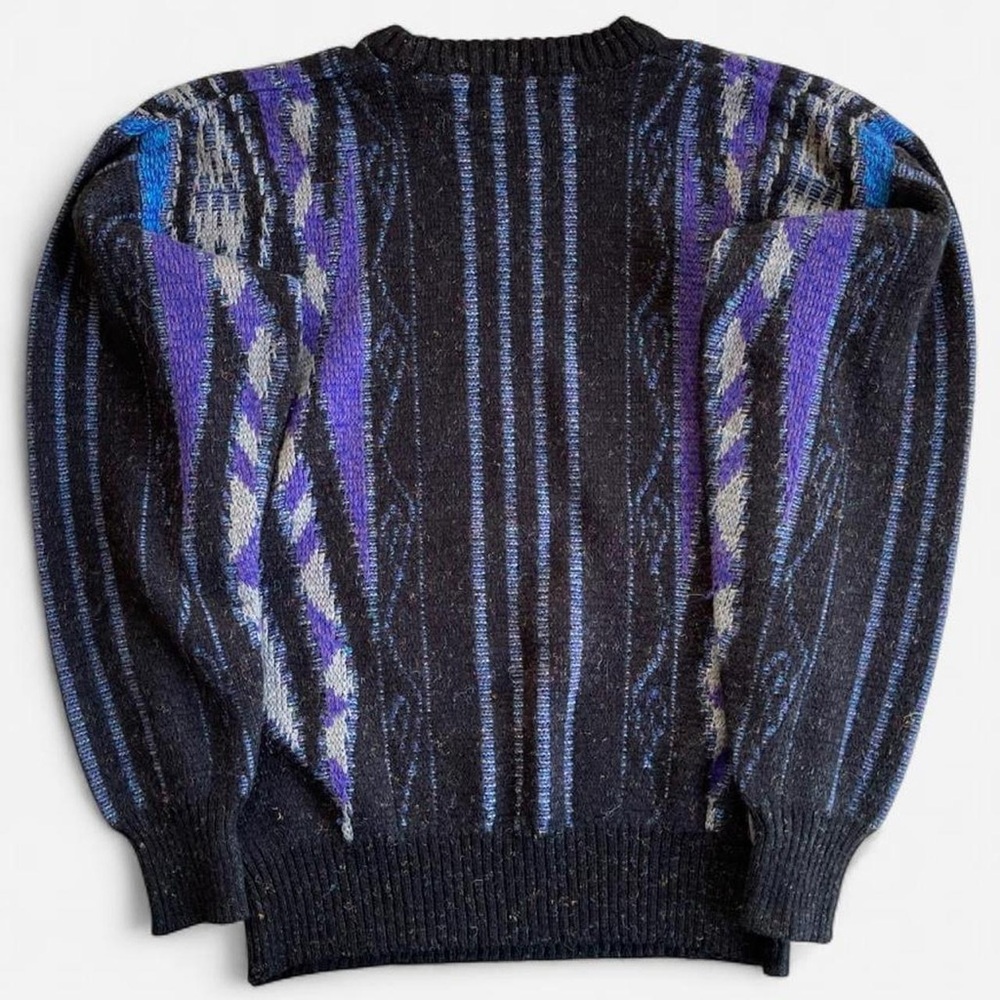 Vintage Michael Gerald Black Purple Blue Gray Knit Retro Funky 80s 90s Sweater - Picture 5 of 6